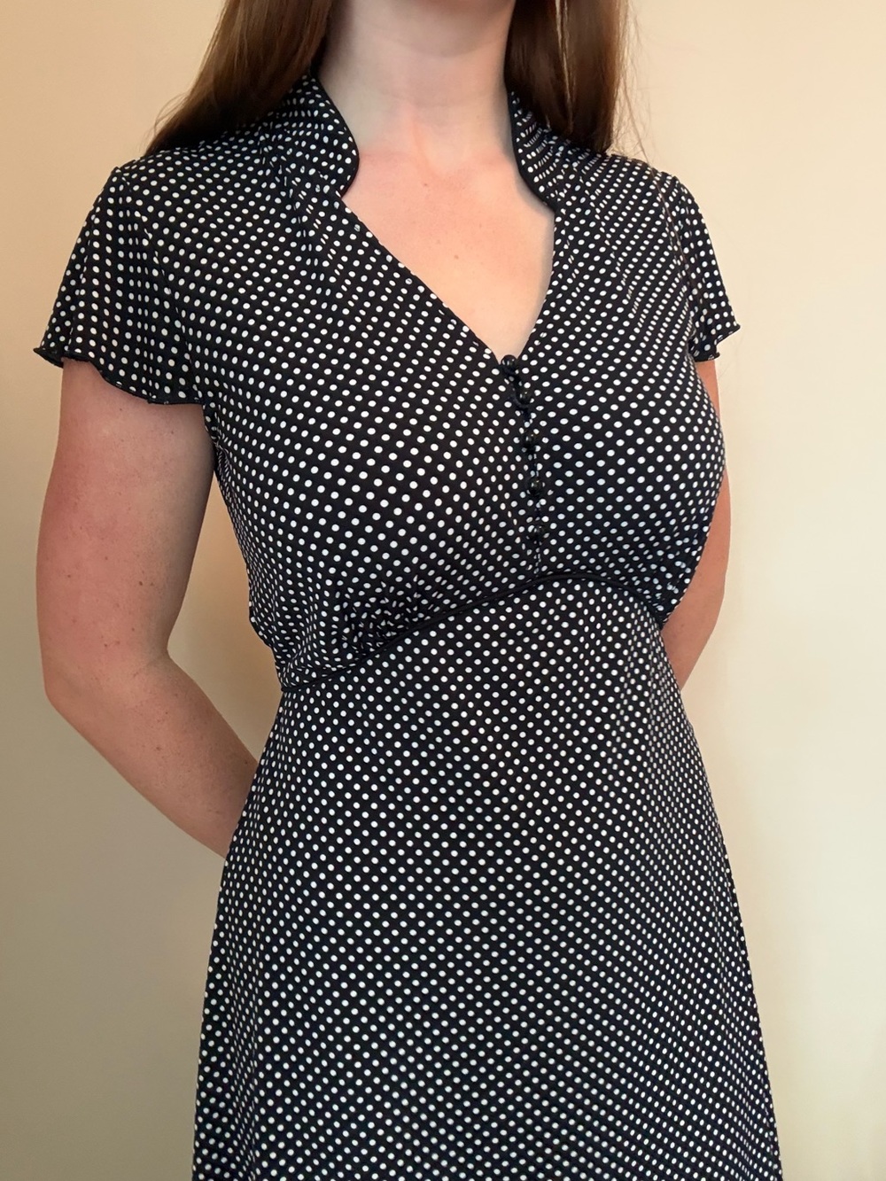 Christopher & Banks Black and White Polka Dot Midi Dress